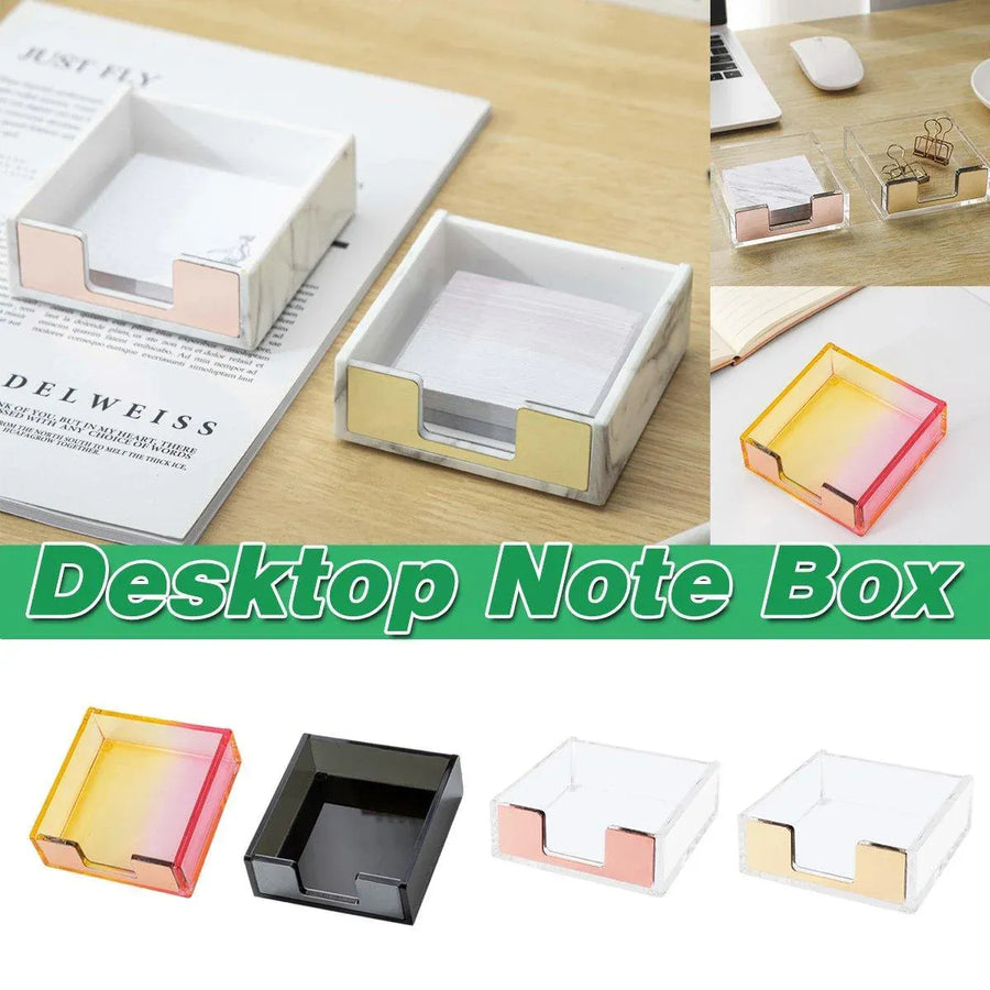 Large Desktop Sticky Note Box Organiser Office Supplies Storage Holder Drawer - Acrylic-Black