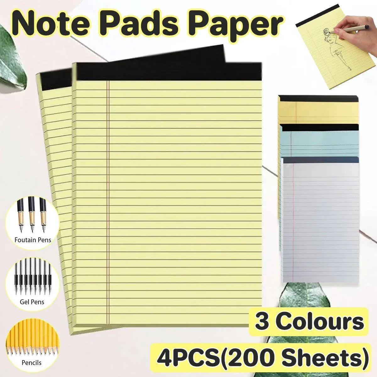 4PCS Tearable Lined Notepad Simple Design Colourful Memo Pad Notebook - Blue