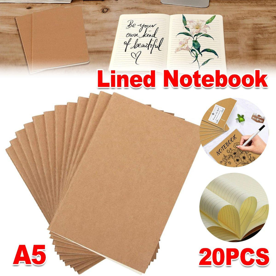 20pcs A5 Notebook Workbook Kraft Paper Notepad for School Office Writing Use