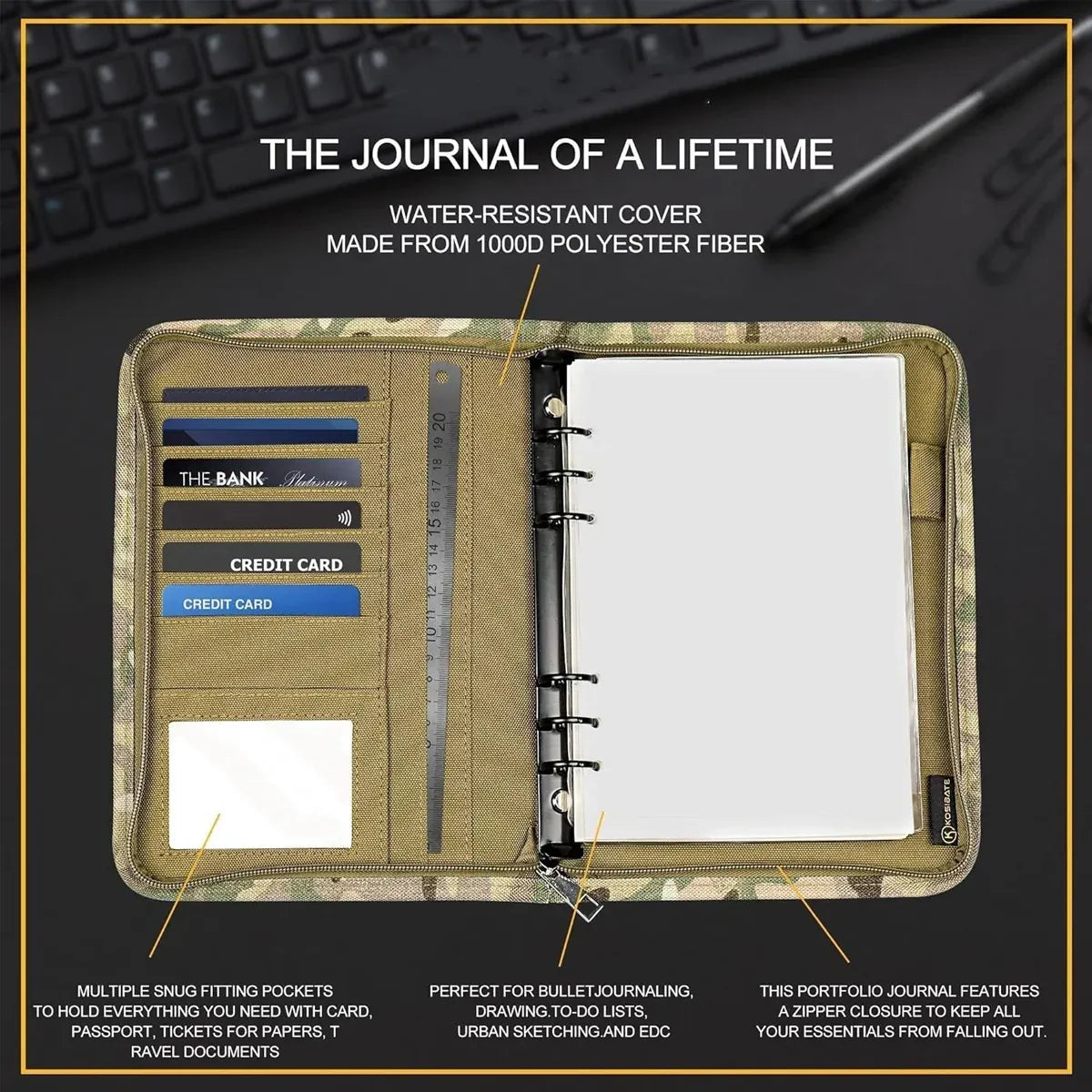 Outdoor Stationery Pouch Notebook Portable for Hiking Camping Travel