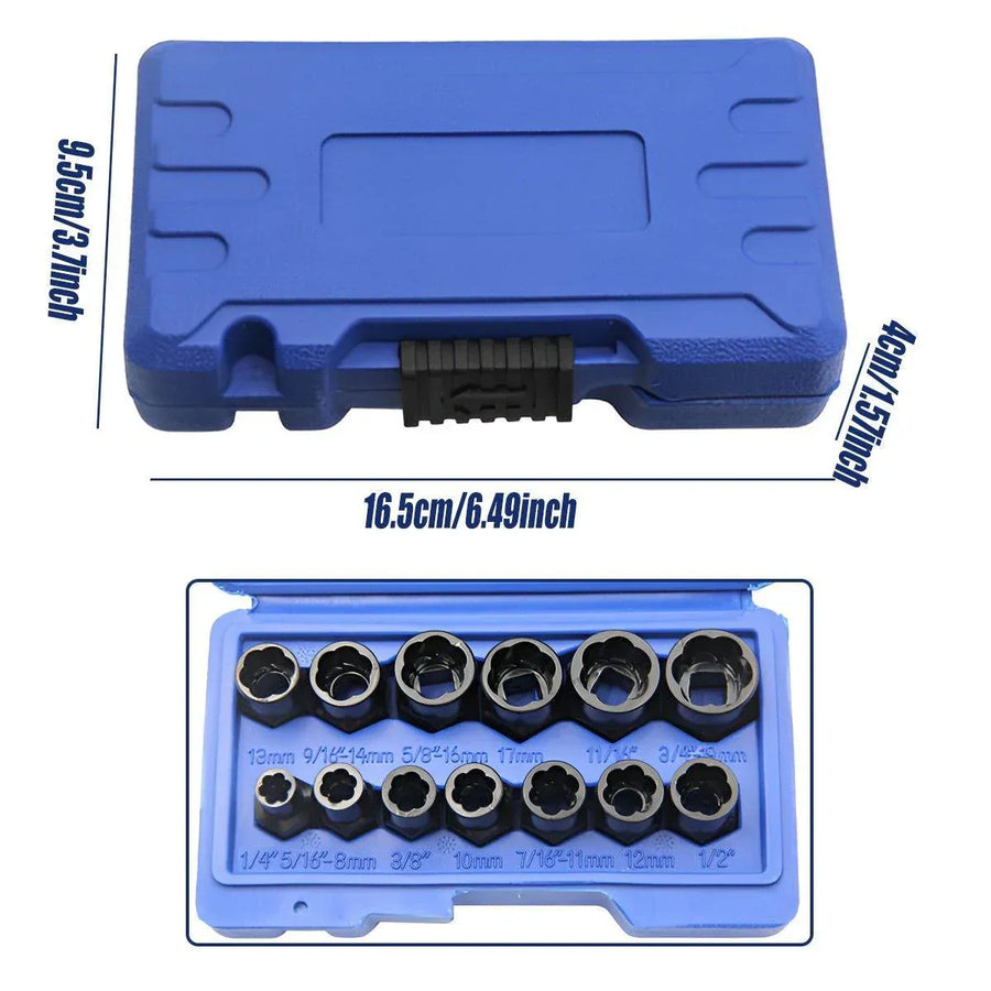 13 Piece Impact Bolt Nut Remover Set Extractor Socket Tool for Stripped Nuts Bolt