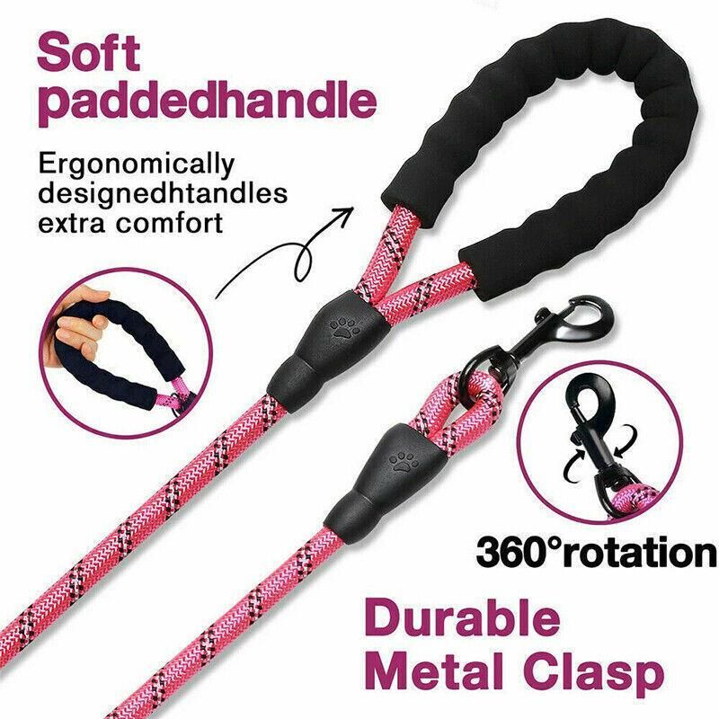 Nylon Training Dog Leash Heavy Duty Pet Products Strong Rope Recall Lead Leashes - Pink