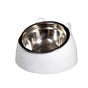 Pet Dog Cat Food Bowl Raised No Slip Stainless Steel Tilted Water Food Feeder - White
