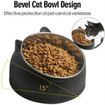Pet Dog Cat Food Bowl Raised No Slip Stainless Steel Tilted Water Food Feeder - White