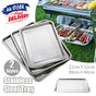 2X Stainless Steel Oblong Tray Plate Serving Tray Silver Dinner Food Kitchenware - 22X32CM