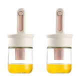 2pcs Glass Oil Bottles with Silicone Brush for Kitchen Cooking Oil Dispenser Set - Front View