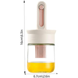 2pcs Glass Oil Bottles with Silicone Brush for Kitchen Cooking Oil Dispenser Set - Side View