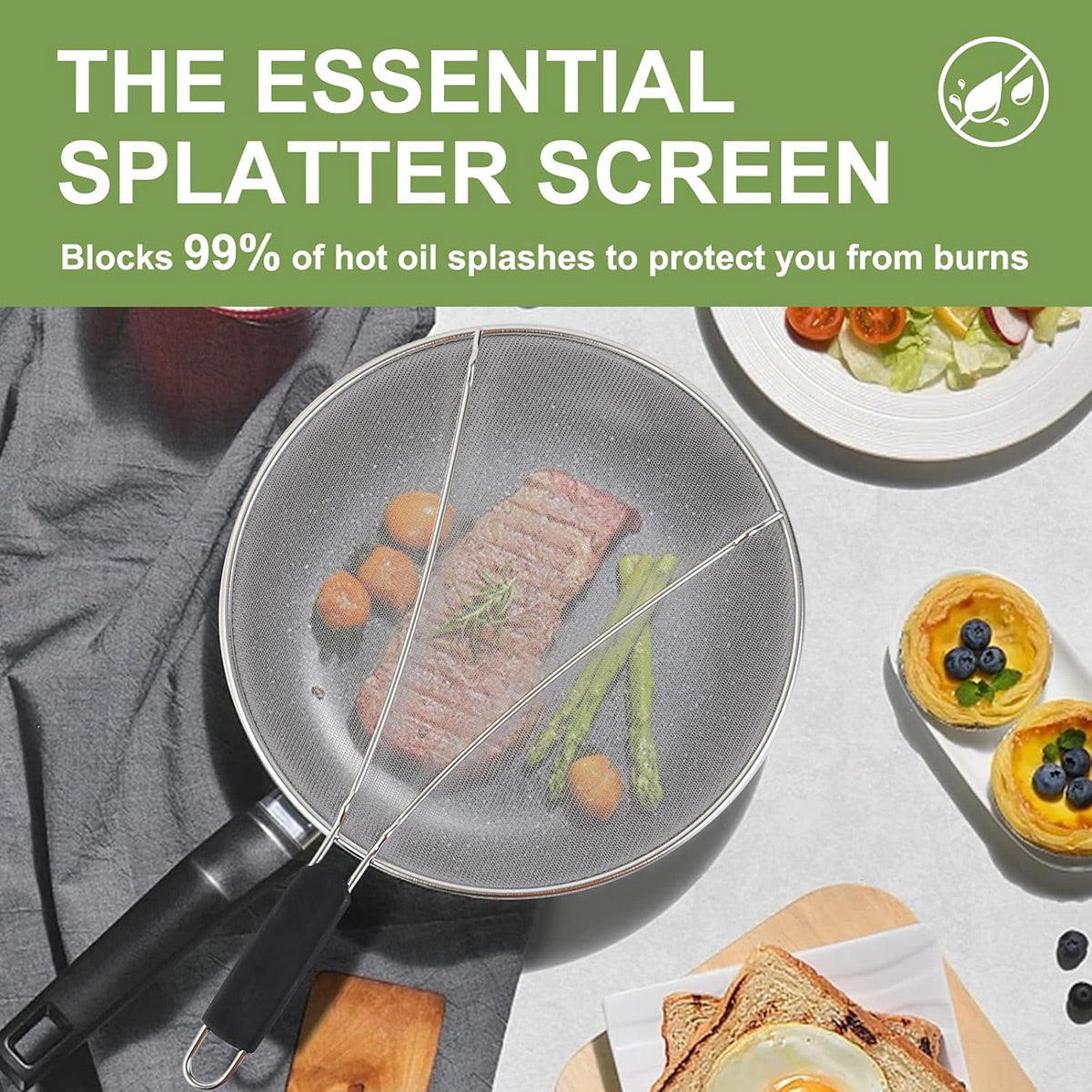 Stainless Steel Mesh Cover Anti Scald Filter Screen Anti Splash Lid For Kitchen - 33cm