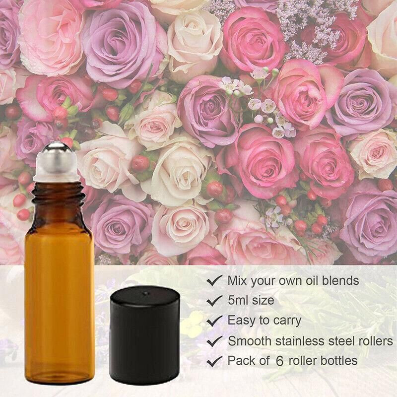 10Ml Roller Rollerball Perfume Essential Oil Roll On Ball Amber Glass Bottle - 10PCS