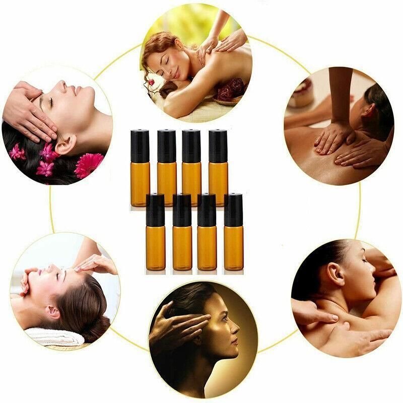 10Ml Roller Rollerball Perfume Essential Oil Roll On Ball Amber Glass Bottle - 10PCS