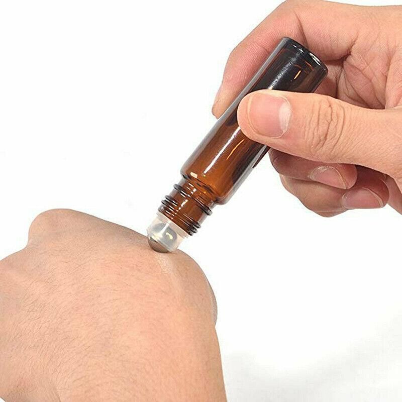 10Ml Roller Rollerball Perfume Essential Oil Roll On Ball Amber Glass Bottle - 10PCS