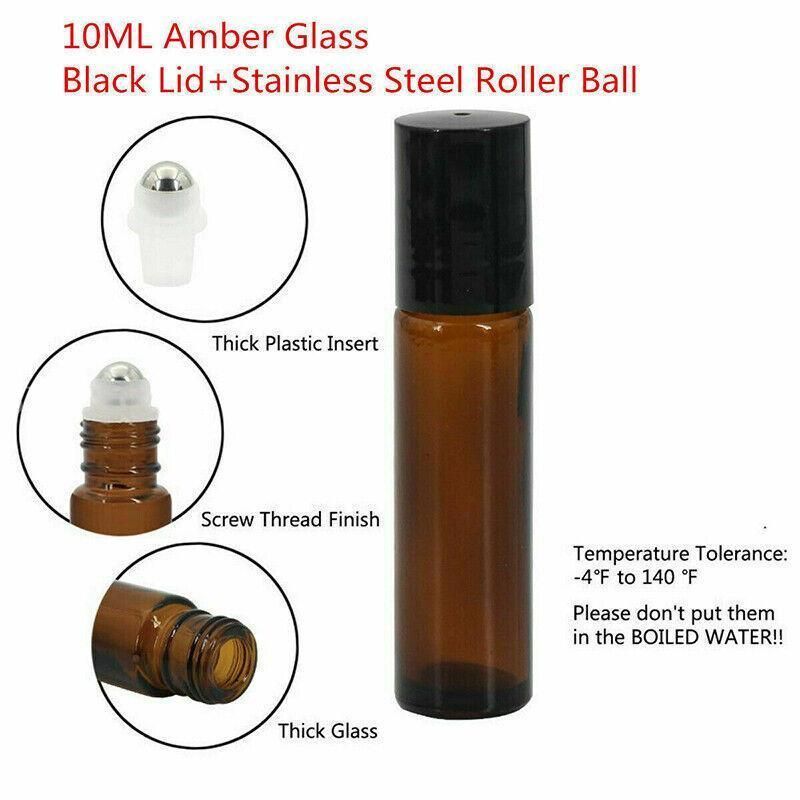 10Ml Roller Rollerball Perfume Essential Oil Roll On Ball Amber Glass Bottle - 5PCS