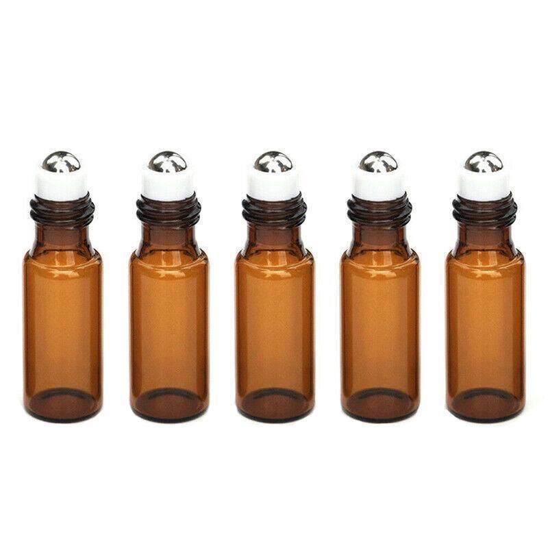 5ml Roller Rollerball Perfume Essential Oil Roll On Ball Amber Glass Bottle - 10PCS