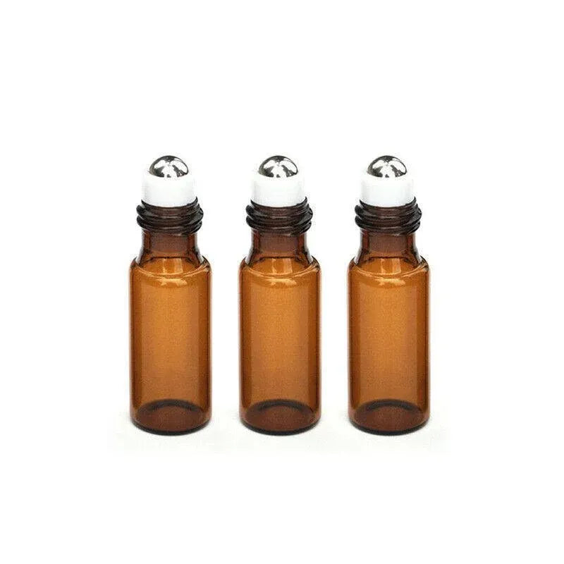 5ml Roller Rollerball Perfume Essential Oil Roll On Ball Amber Glass Bottle - 10PCS