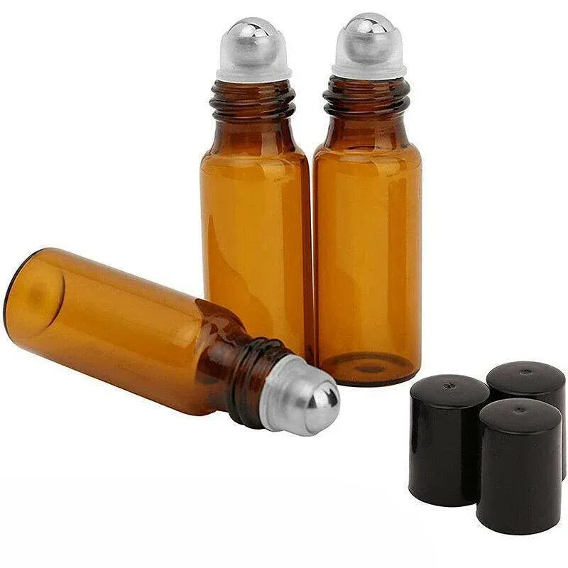 5ml Roller Rollerball Perfume Essential Oil Roll On Ball Amber Glass Bottle - 10PCS