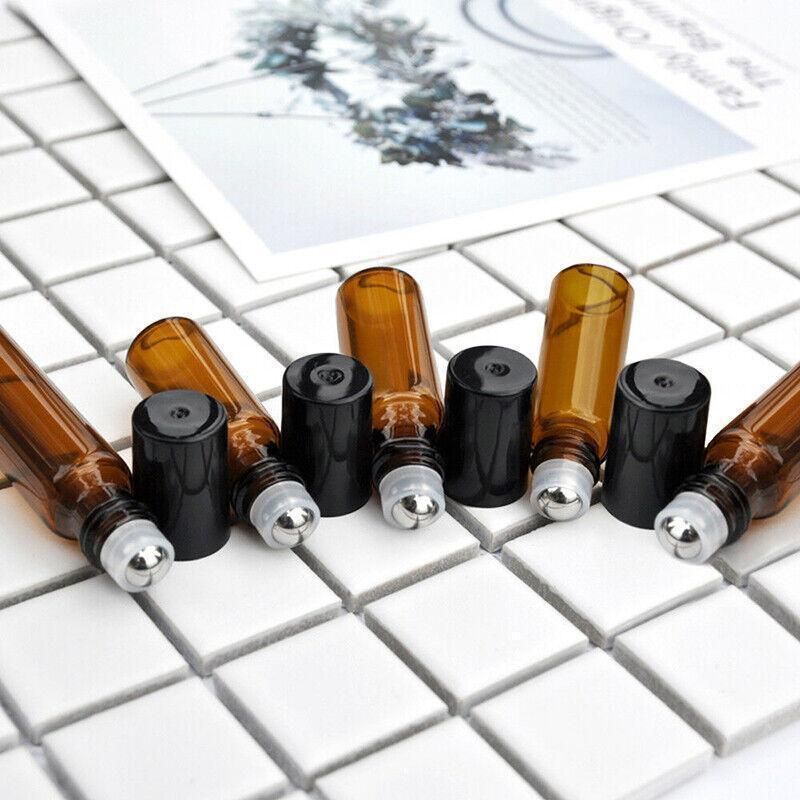 5ml Roller Rollerball Perfume Essential Oil Roll On Ball Amber Glass Bottle - 10PCS