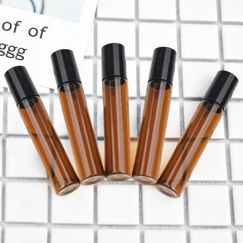 5ml Roller Rollerball Perfume Essential Oil Roll On Ball Amber Glass Bottle - 10PCS