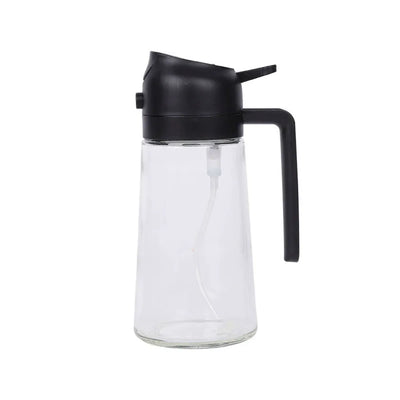 2-in-1 470ml Glass Oil Bottle Spray Pour Automatic Pressure Control Kitchen Tool - Black