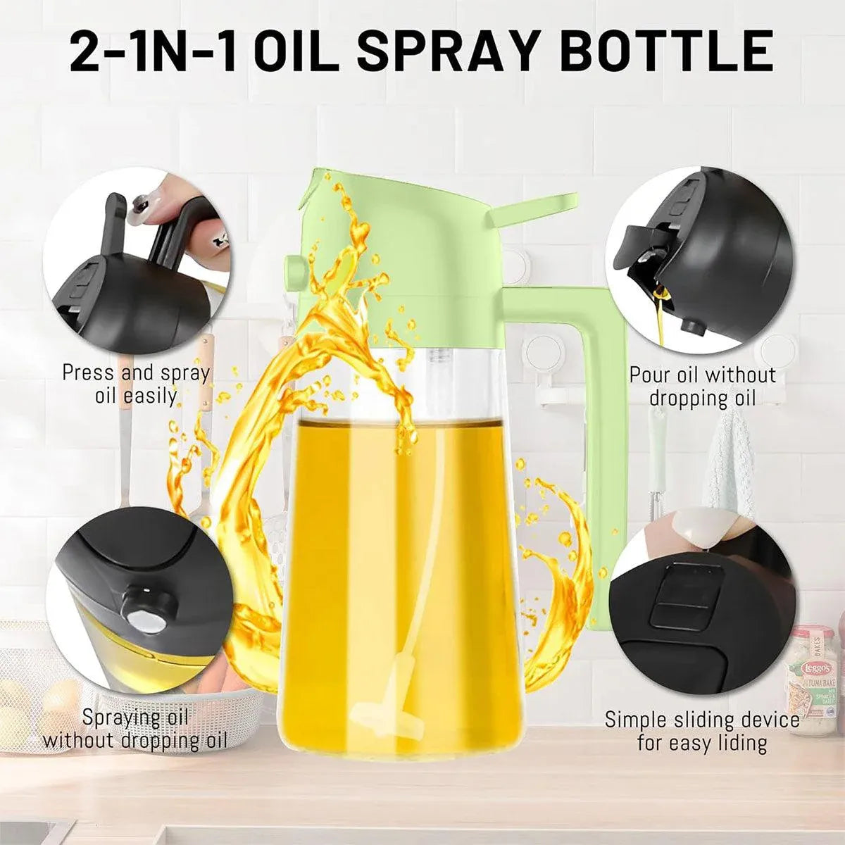 2-in-1 470ml Glass Oil Bottle Spray Pour Automatic Pressure Control Kitchen Tool - Black