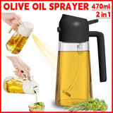 2-in-1 470ml Glass Oil Bottle Spray Pour Automatic Pressure Control Kitchen Tool - Black