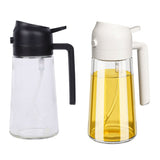 2-in-1 470ml Glass Oil Bottle Spray Pour Automatic Pressure Control Kitchen Tool - Black - Front View
