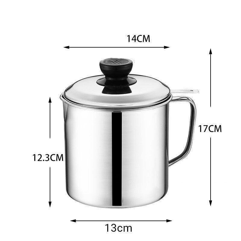 1.8L Stainless Steel Oil Filter Pot with Strainer Lid Grease Separator for Kitchen