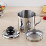 1.8L Stainless Steel Oil Filter Pot with Strainer Lid Grease Separator for Kitchen - Top-Down View