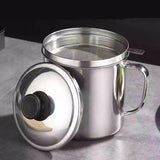 1.8L Stainless Steel Oil Filter Pot with Strainer Lid Grease Separator for Kitchen - 45-Degree Angle