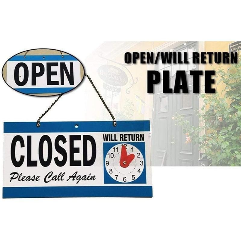 Open Closed Sign with Will Return Clock for Business Shops and Home Use 29x15cm