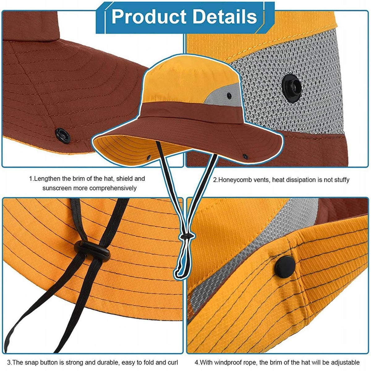 Women Wide Brim Ponytail Hat Sun Protect Visor Summer Beach Cap Anti Uv Floppy - Orange