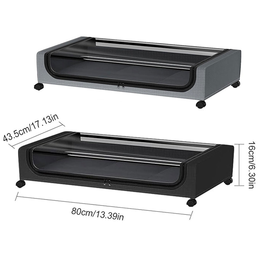 Under Bed Storage Rack Square Design with Wheels Rolling Trolley Box for Home - Black