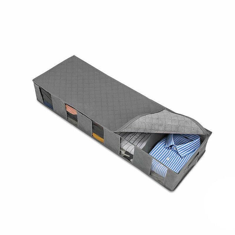5 Compartments Clothes Shoes Under Bed Storage Organizer Box Bag Large Capacity - Blue