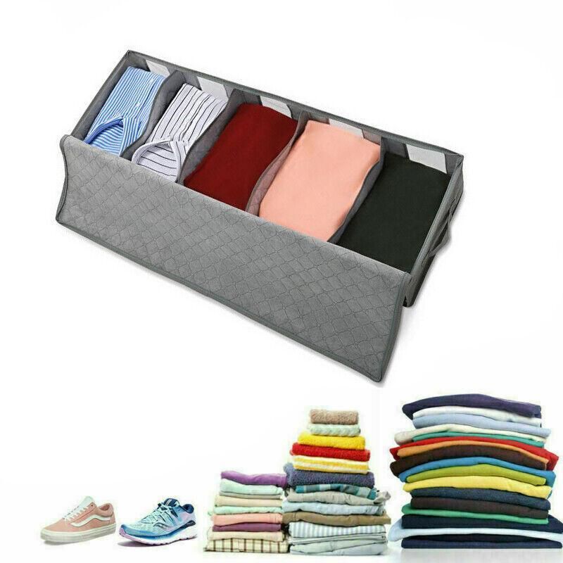 5 Compartments Clothes Shoes Under Bed Storage Organizer Box Bag Large Capacity - Blue