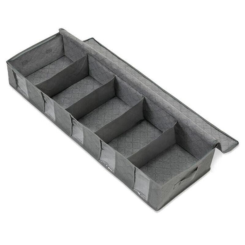 5 Compartments Clothes Shoes Under Bed Storage Organizer Box Bag Large Capacity - Grey
