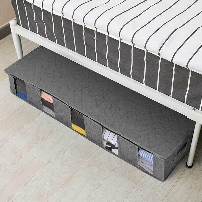 5 Compartments Clothes Shoes Under Bed Storage Organizer Box Bag Large Capacity - Grey