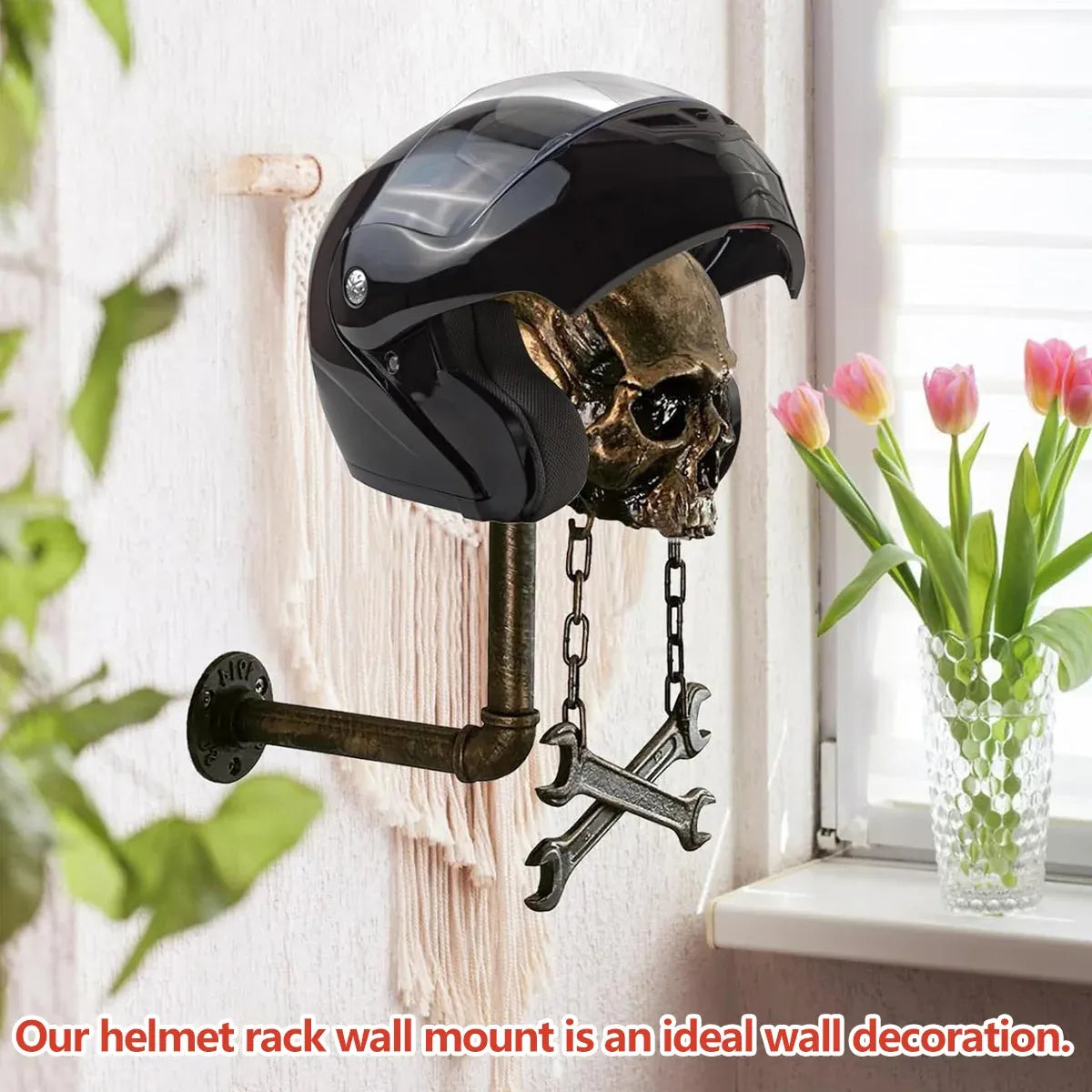Motorbike Helmet Holder Wall Mount Helmet Rack Helmet Stand Skull Head Holder