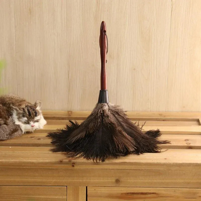 Anti Static Genuine Ostrich Feather Duster Wooden Handle Brush Clean