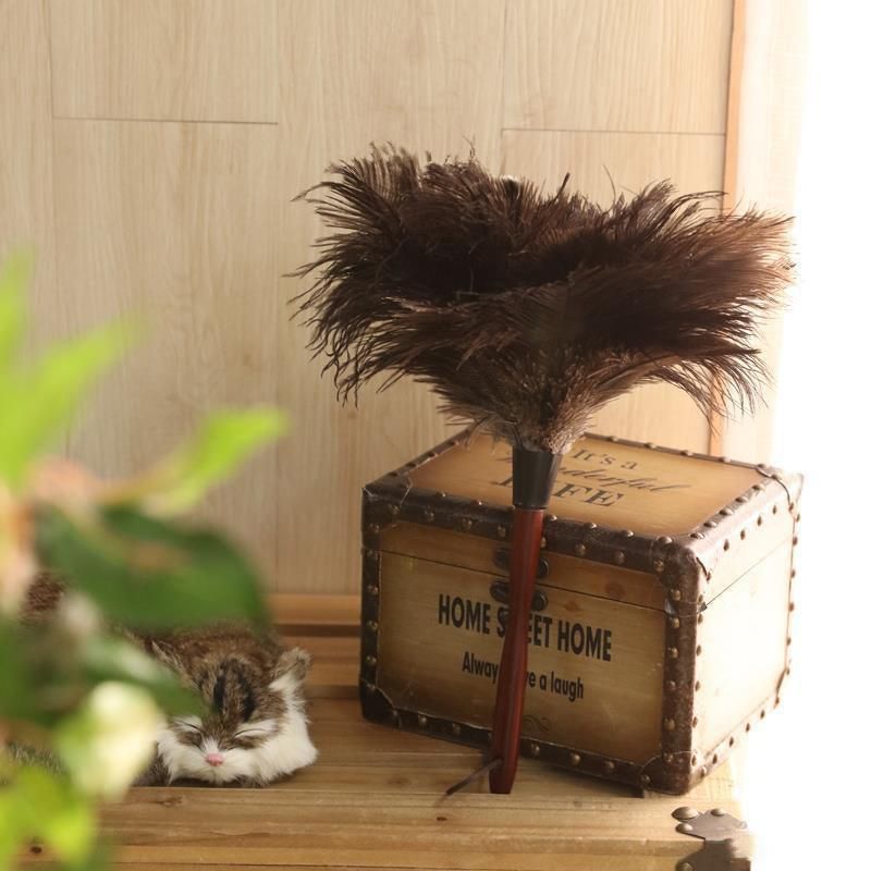 Anti Static Genuine Ostrich Feather Duster Wooden Handle Brush Clean