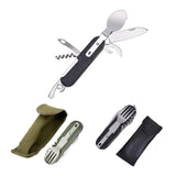 6in1 Portable Folding Knife Fork Spoon Set Outdoor Multi Functional Tableware - Black - Front View