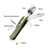 6in1 Portable Folding Knife Fork Spoon Set Outdoor Multi Functional Tableware - Black - Side View