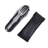 6in1 Portable Folding Knife Fork Spoon Set Outdoor Multi Functional Tableware - Black - Rear View