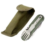 6in1 Portable Folding Knife Fork Spoon Set Outdoor Multi Functional Tableware - Black - Close-Up Angle