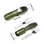 6in1 Portable Folding Knife Fork Spoon Set Outdoor Multi Functional Tableware - Green