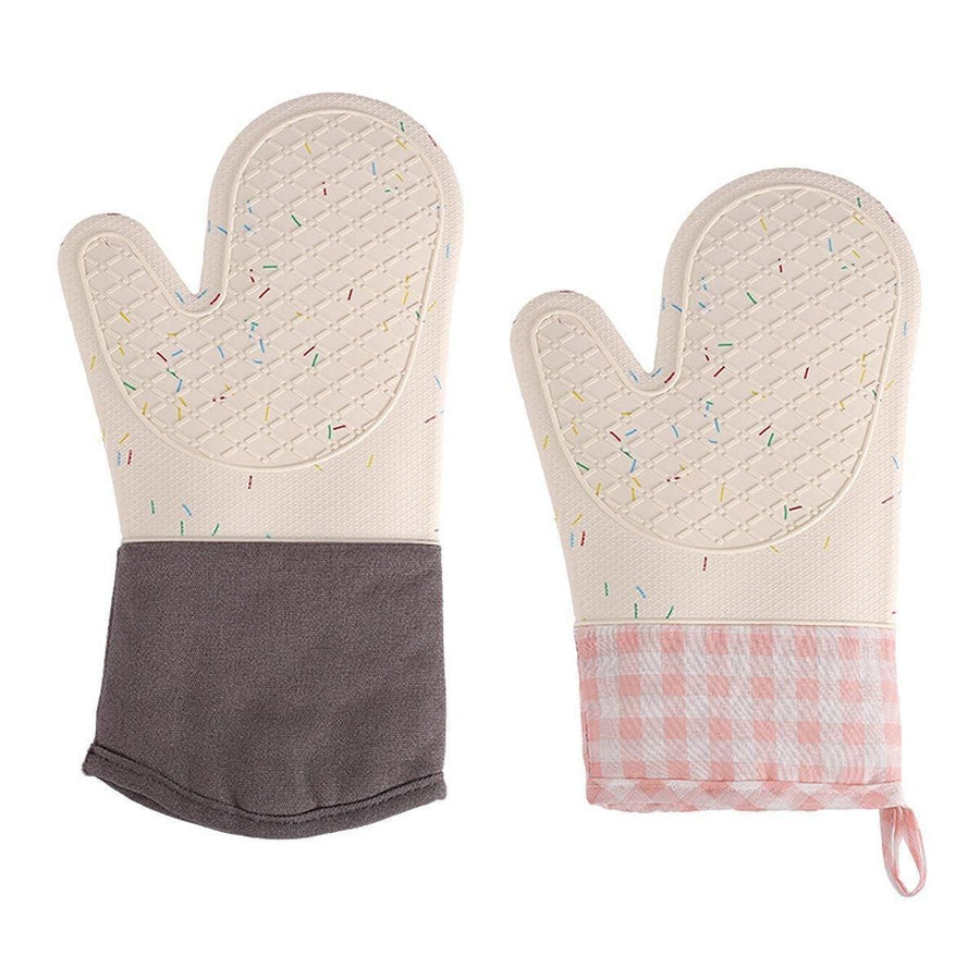Silicone Oven Mitts Long Heat Resistant Anti-Hot Microwave Insulation Gloves - Black