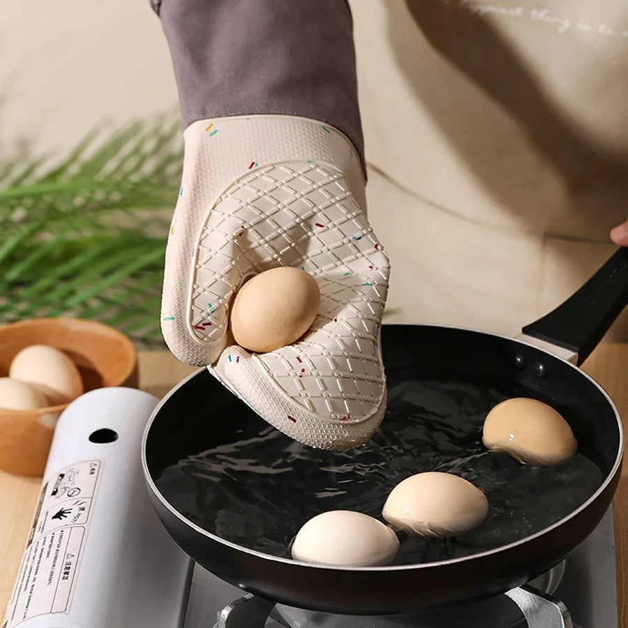 Silicone Oven Mitts Long Heat Resistant Anti-Hot Microwave Insulation Gloves - Black