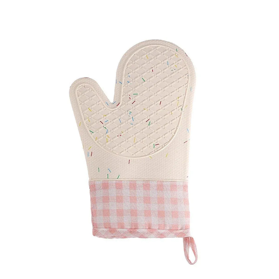 Silicone Oven Mitts Long Heat Resistant Anti-Hot Microwave Insulation Gloves - Pink