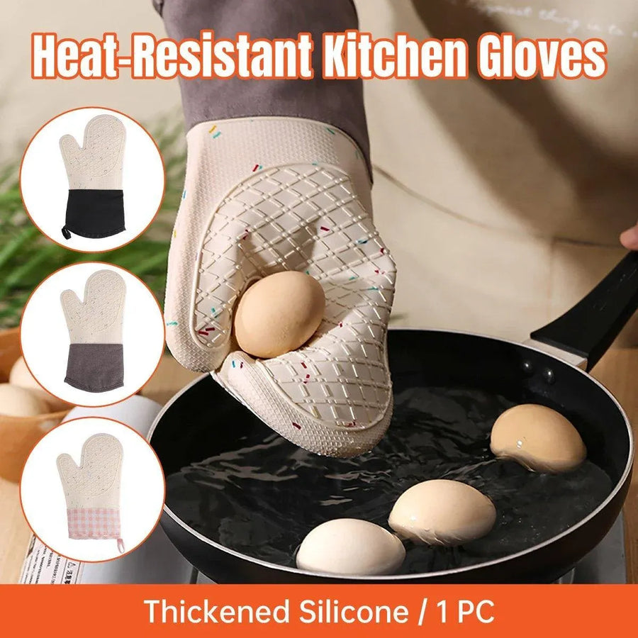 Silicone Oven Mitts Long Heat Resistant Anti-Hot Microwave Insulation Gloves - Pink