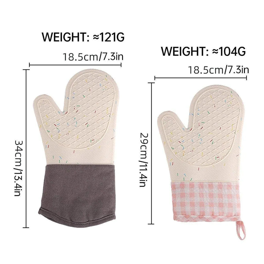 Silicone Oven Mitts Long Heat Resistant Anti-Hot Microwave Insulation Gloves - Pink