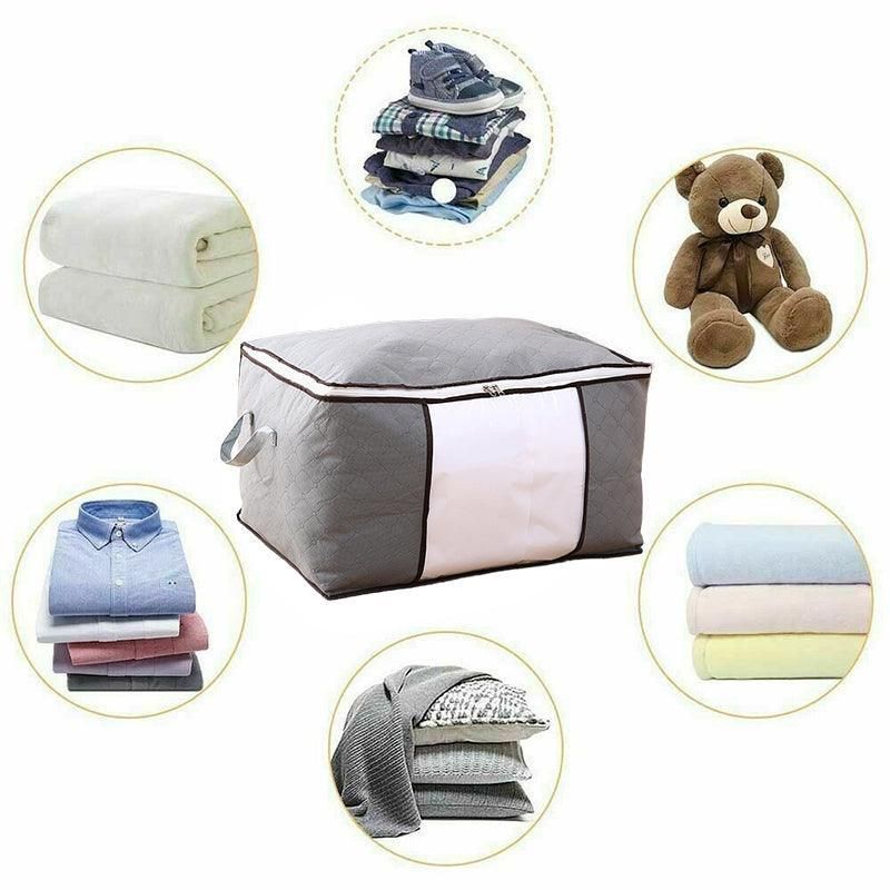 1/4X Bamboo Charcoal Clothes & Quilt Storage Bag with Zipper Box - 2xVertical + 2xHorizontal