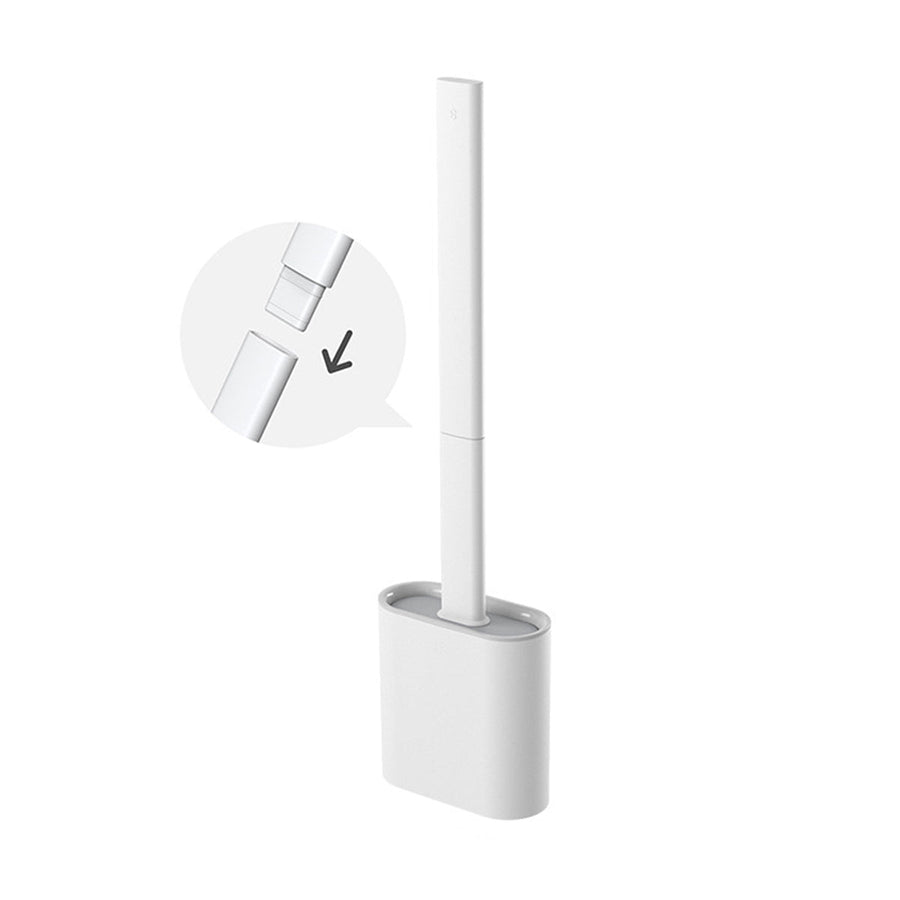 TPR Toilet Brush Set Silicone-Like Head with Holder Wall Mounted Detachable Handle - White * 1 Unit